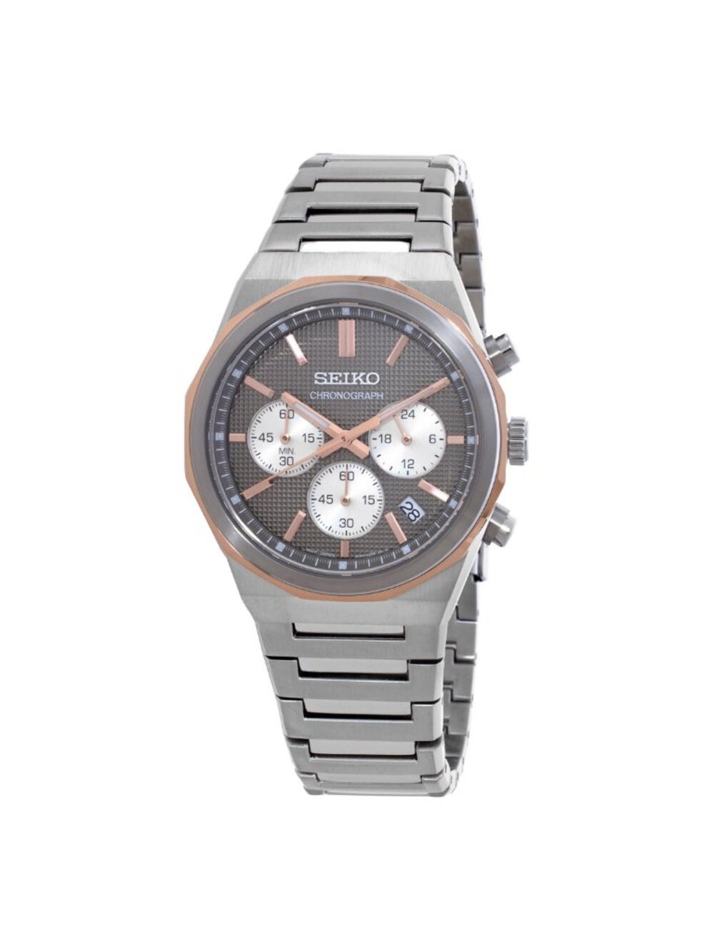 NWT Seiko Essentials Chronograph Quartz Grey Dial Men's Watch